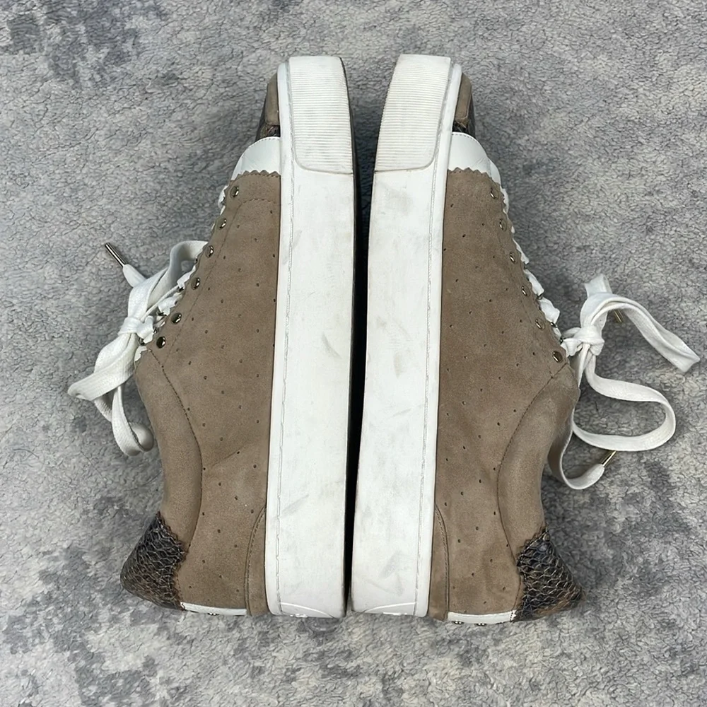 Joie Handan Camel Tan Suede Snakeskin Toe Platform Sneaker Sz 39